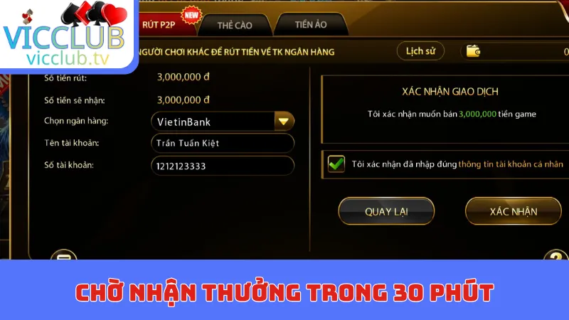 Chờ nhận thưởng trong 30 phút