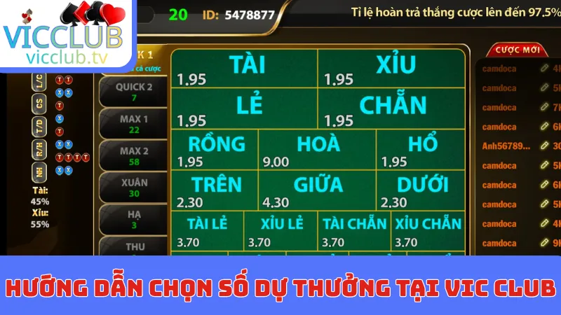 Hướng dẫn chọn số dự thưởng tại Vic club