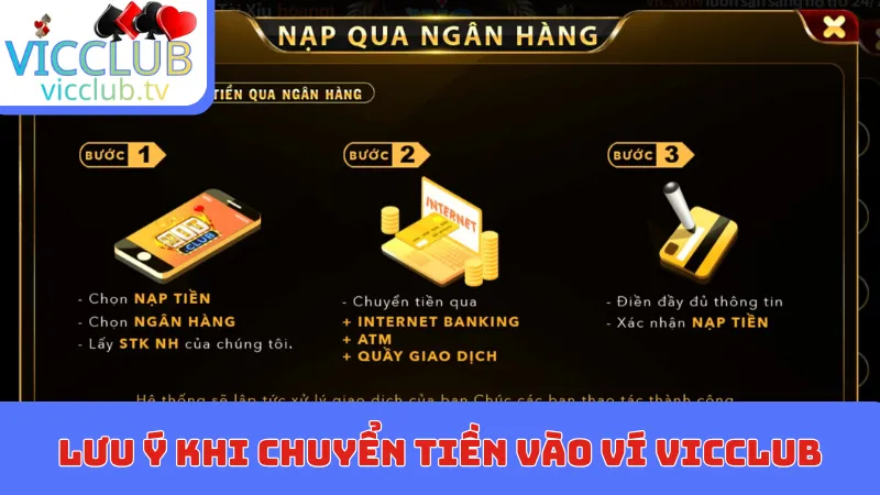 Lưu ý khi chuyển tiền vào ví Vicclub