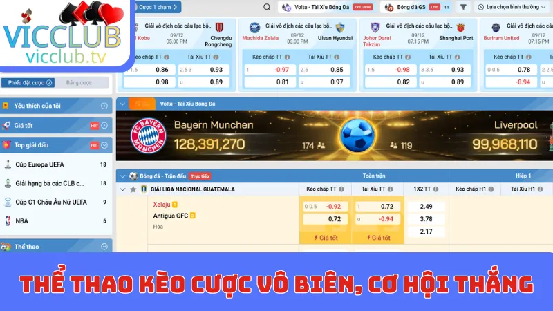 Thể thao kèo cược vô biên, cơ hội thắng lớn